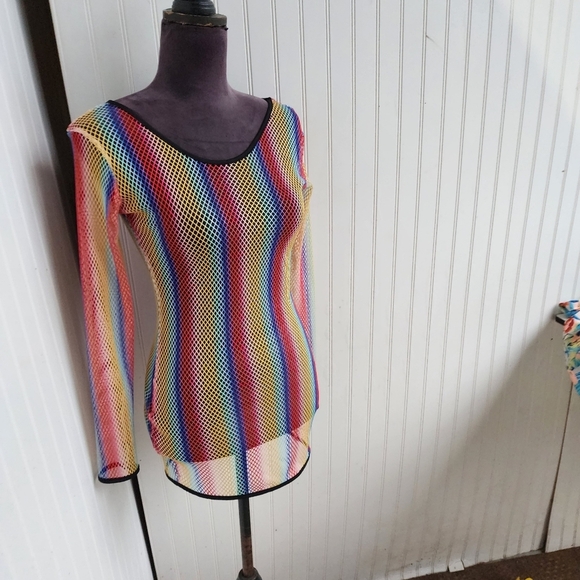 Uluwatu Color Mesh Netted See Through Beach Coverup Top Dress Long Sleeve Sz S - Picture 2 of 13